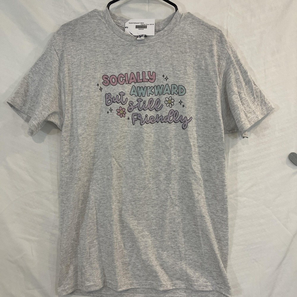 Socially Awkward Shirt Mens Small Gray Graphic Funny Daisy Flowers Pastel Tee‎